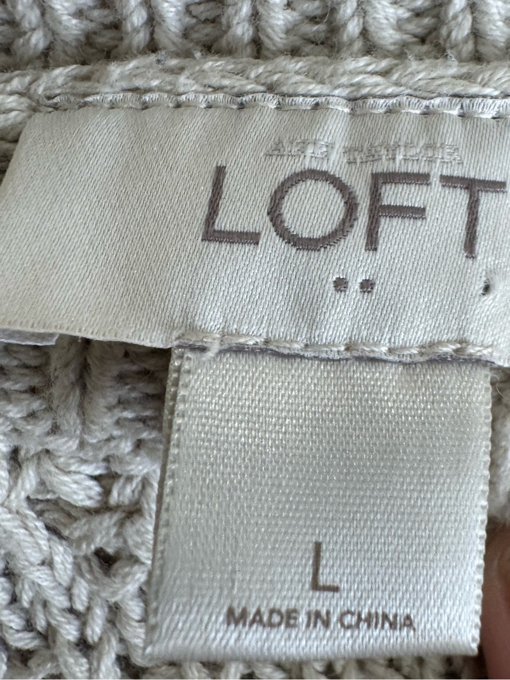 LOFT 100% Cotton Open Knit Colorblock Short Sleeve Sweater Beige Black L - Picture 3 of 4